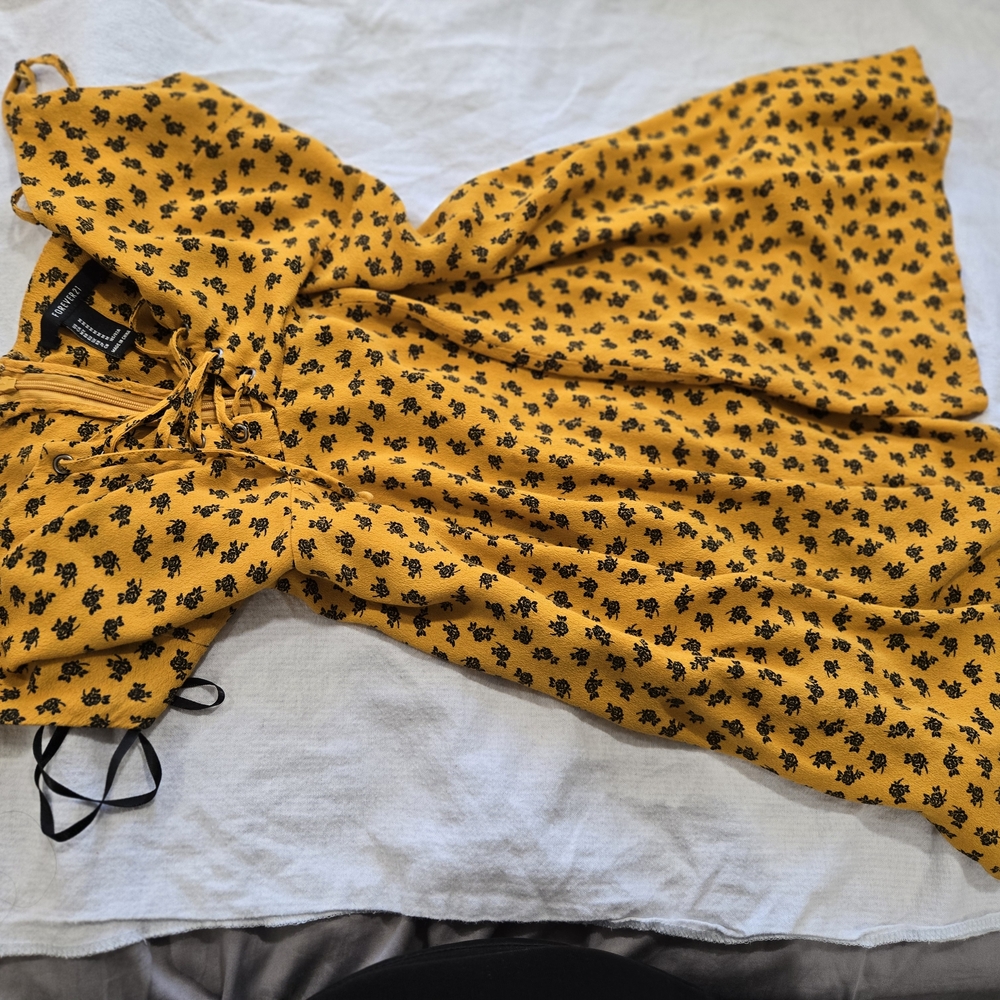 Forever 21 Mustard Floral Print Dress